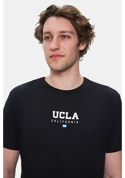 Ucla Sherman Siyah Bisiklet Yaka Baskılı Standard Fit Erkek Tshirt Siyah