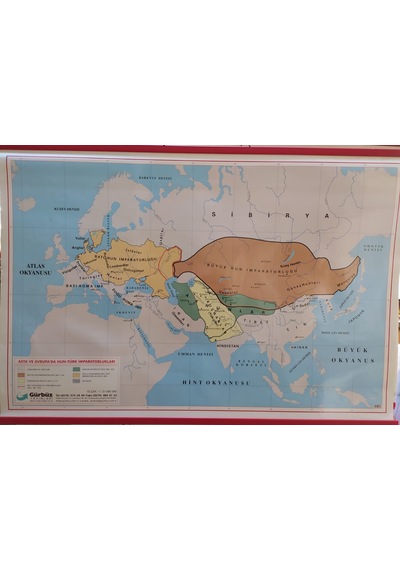 Gürbüz Asya Avrupa Hun İmparatorlukları Haritası 70X100Cm Askılı