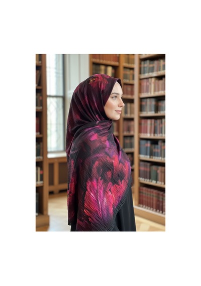 Müslüm, Floral Yaprak Desenli Bürümcük Şal Zarif, Kaymaz, Terletmez Ve Rahat Kullanım 75 X 200 Cm Siyah Pembe