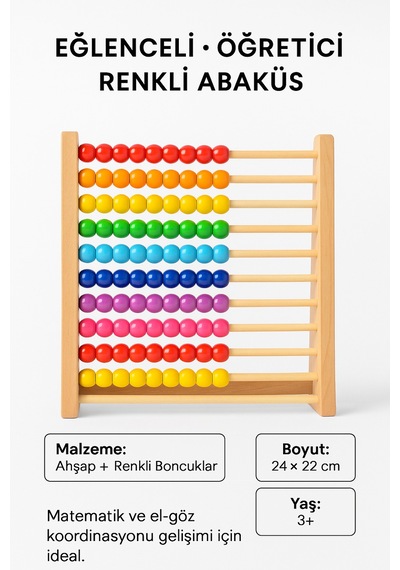 Premium Ahşap Renkli Abaküs 10 Katlı Eğitici Sayma Ve Zeka Geliştirici Oyuncak
