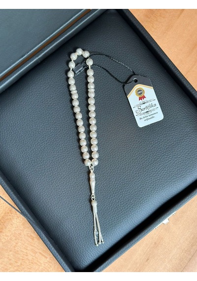 Gümüş Tesbih 925 Ayar Gümüş Özel Yazılı Erkek Hediye Sertifikalı Kişiye Özel İsim 7 X 6 Mm Ks1662