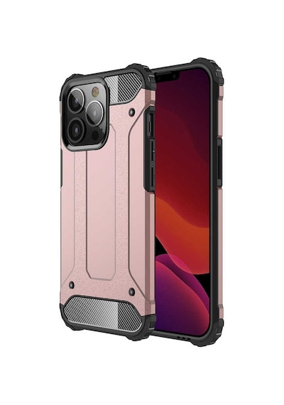Noktaks - Apple Uyumlu iPhone 13 Pro Max - Kılıf Çift Katman Zırh Tank Crash Military Kapak - Rose Gold