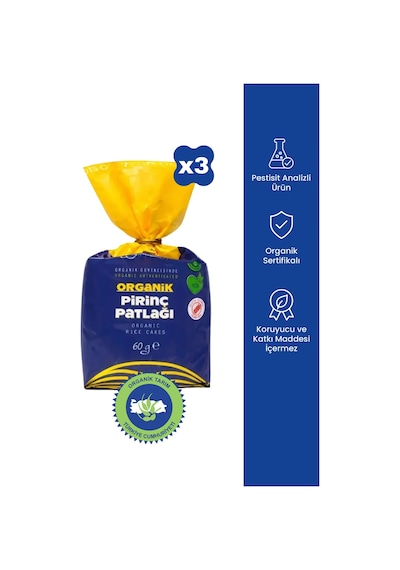 Ots Organik 3'lü Pirinç Patlağı Seti 3 X 60 Gr Organik Sertifikalı, Pestisit Analizli 180 G