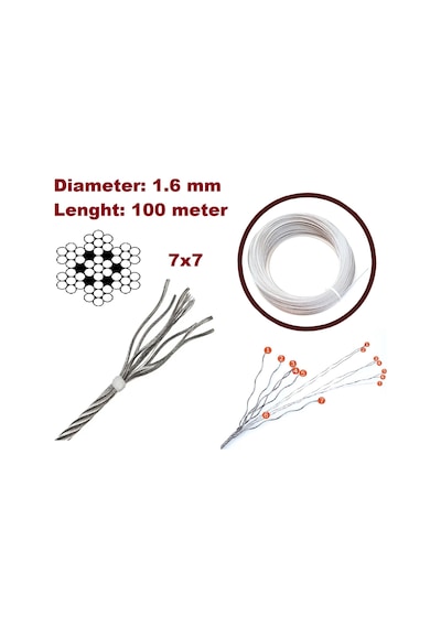 7x7 Çelik Tel Halat Çap: 1.6 Mm 100 Metre Araç Cam Kriko İçin Standart