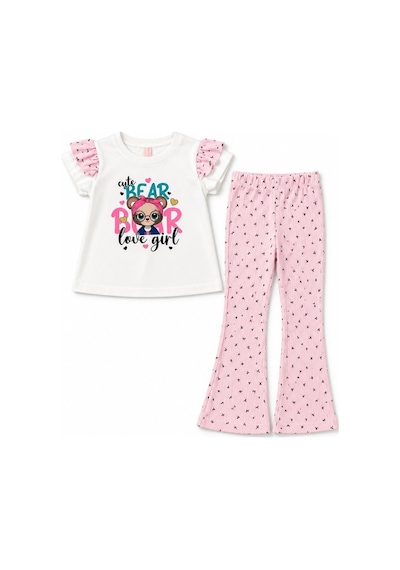Esila Kids Kız Çocuk Takım Baskılı Yazlık Kısa Kollu Pembe