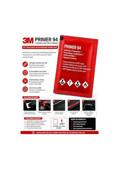 3m Primer 94 Bant Yapıştırıcı Arttırıcı Kuvvetlendirici Primer Mendil 1adet Evimdeyokyok