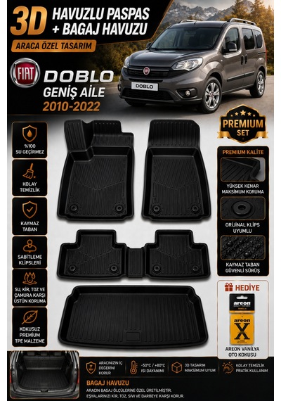 Fiat Doblo Geniş Aile 2015 Model Uyumlu 3d Araca Özel Havuzlu Paspas+bagaj Havuzu Birebir Uyum