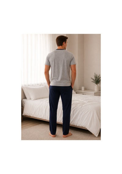 Pijamask Erkek Gri Melanj Düğmeli Yaka Pamuklu Uzun Pantolonlu Pijama Takımı Lacivert Alt Rahat Ev Giyim Gri Pijamask Erkek Gri Melanj Düğmeli Yaka Pamuklu Uzun Pantolonlu Pijama Takımı Lacivert Alt Rahat Ev Giyim Gri