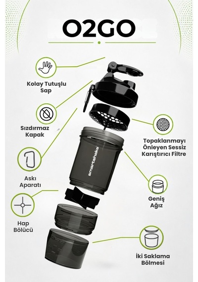 Smartshake Original2go Serisi 600 Ml Siyah Protein Shaker