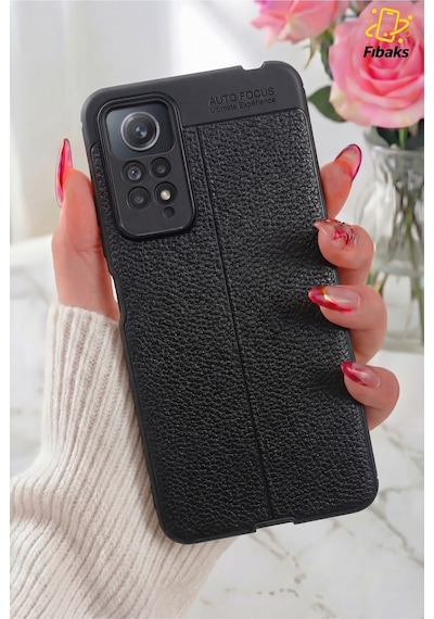 Fibaks Redmi Note 11 Pro/12 Pro 4G Uyumlu Kılıf Kamera Korumalı Deri Görünümlü Dikiş Desenli Niss Kapak