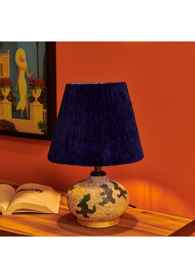 Design Okyanus Mavi Başlıklı Seramik Abajur - Renkli - 40 Cm Çok Renkli