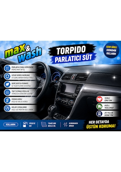 Max&wash Torpido & Lastik Bakım Seti Torpido Parlatıcı Süt 1 Kg + Lastik Parlatıcı 1 Kg 2 Adet Fıs Fıs Hediyeli