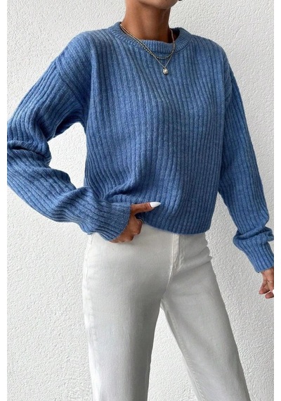 Miss Poem Kadın Kışlık Bisiklet Yaka Basic Oversize Uzun Triko Kazak Çok Renkli