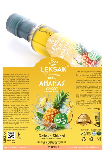 Leksak Ananas Sirkesi 250ml  Sirke Cam Şişede  Doğal Fermente -  Form Sirkesi.