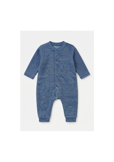 Gülerçocuk Unisex Bebek Kendinden Desenli Soft Dokulu Uzun Kollu Çıtçıtlı Tulum Mavi Mavi