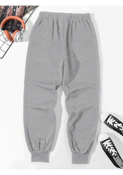 Unisex Gri 2iplik Paçası Ribanalı Jogger Eşofman Altı Griribana