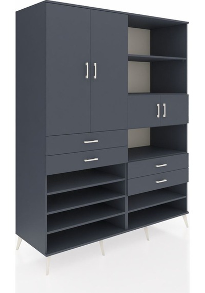 Kronos Gardrop 11 Raflı 4 Çekmeceli 4 Kapaklı 176x59x221 Antrasit-antrasit Beyaz Kronos Gardrop 11 Raflı 4 Çekmeceli 4 Kapaklı 176x59x221 Antrasit-antrasit Beyaz