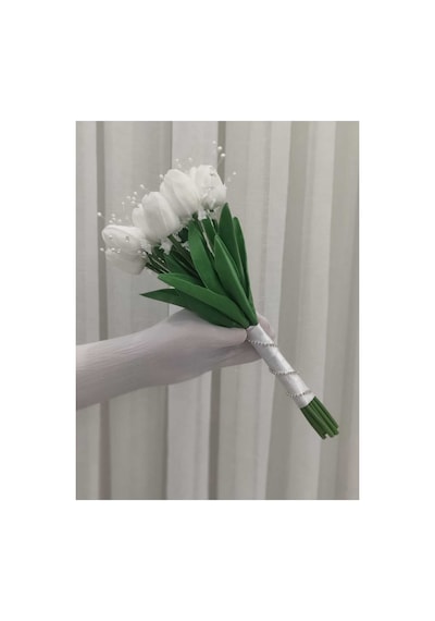 İncili Lale Gelin Çiçeği 13+1 Adet Damat Çiçeği Dahil Beyaz