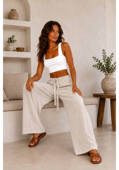Hira Life Fashion Kadın Kumaşı Kabartma Detaylı Bol Paça Ve Önü Bağcıklı Salaş Burgu Şık Pantolon Bej Bej Hira Life Fashion Kadın Kumaşı Kabartma Detaylı Bol Paça Ve Önü Bağcıklı Salaş Burgu Şık Pantolon Bej Bej
