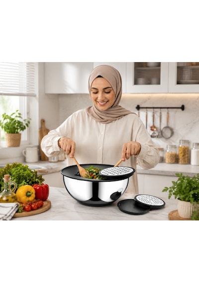 Oms Collection 1. Sınıf Paslanmaz Çelik 24 Cm Karıştırma Rende Saklama Kabı Seti 1125 - Gümüş