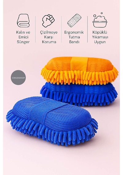 Cngzshop Premium Oto Araç Yıkama Ve Cila Sünger Eldiveni, Çiziksiz Derin Temizlik, Ergonomik Tutma Bandı, Mavi Diğer