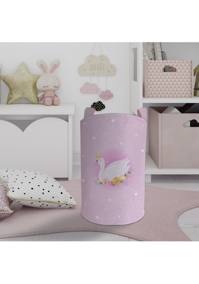 Mekta Home Bebek Ve Çocuk Odası Pembe Kuğu Desenli Oyuncak Sepeti Renkli Çok Renkli