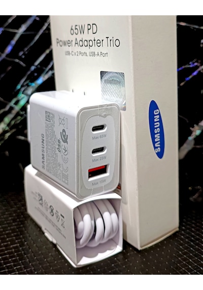 Samsung Uyumlu 3in1 Trio 65w 2xpd + Usb Ev Tipi Şarj Aleti Set 3 Çıkışlı