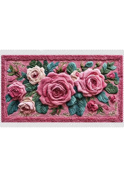 Pembe Gül Desenli Dış Kapı Paspası 40x70 Cm Dijital Baskılı Plastik Kaymaz Tabanlı Dekoratif Kapı Önü Paspası