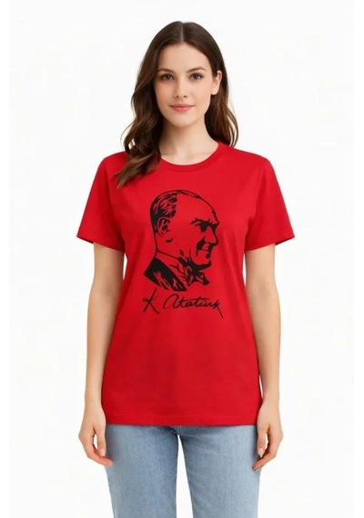Modi Atatürk Baskılı Tişört Kısa Kollu Bisiklet Yaka T-shirt - Kırmızı Açık Kırmızı Modi Atatürk Baskılı Tişört Kısa Kollu Bisiklet Yaka T-shirt - Kırmızı Açık Kırmızı