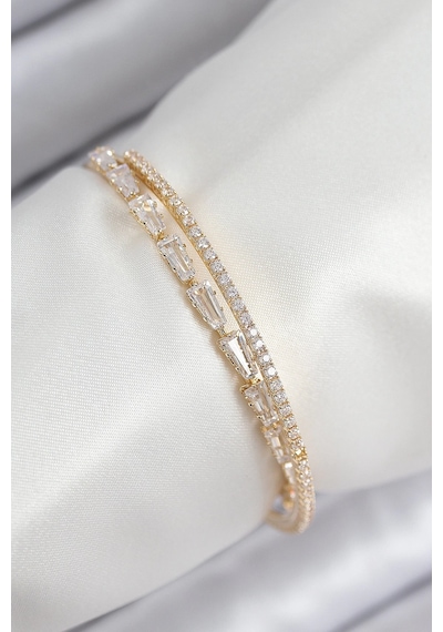 Mey İthalat Pirinç Zirkon Taşlı Su Yolu Model Gold Renk Kadın Bileklik Çok Renkli 63712063