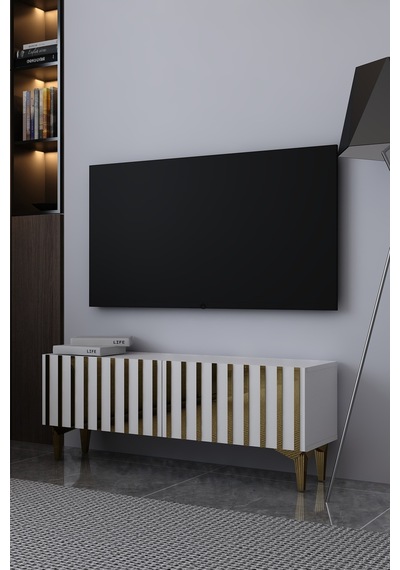 120dhdts6ba Aden Pleksi Desenli Tv Sehpası Beyaz-altın