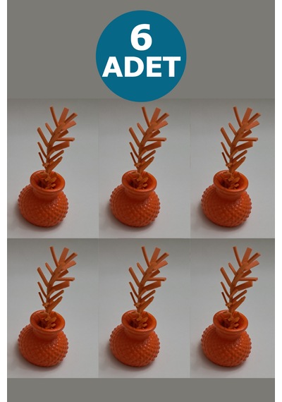 6 Adet Turuncu Yapay Çiçekli Portakal Renkli Minik Vazo Turuncu