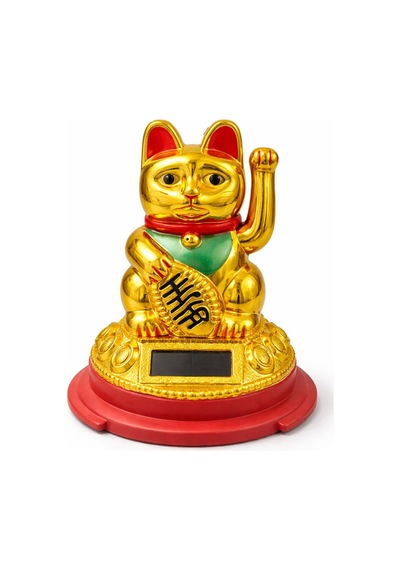 1 Adet Güneş Enerjili Pati Salayan Şans Kedisi Solar Dekor Figür Plastik Maneki Neko Lucky Cat