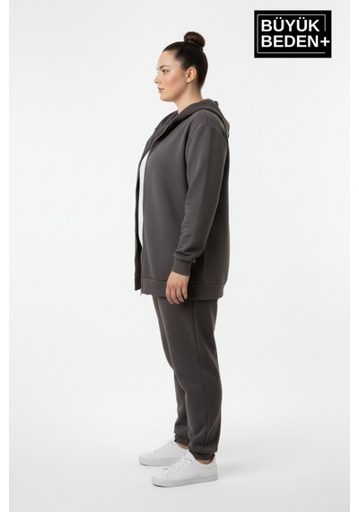 Süperlife Kadın Büyük Beden Fermuarlı Kapüşonlu İnce Sweatshirt Hırka - Rahat Kalıp Spr26bhr960 Füme Süperlife Kadın Büyük Beden Fermuarlı Kapüşonlu İnce Sweatshirt Hırka - Rahat Kalıp Spr26bhr960 Füme