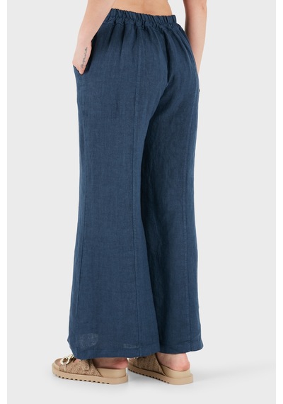 Via Dante % 100 Keten Relaxed Fit Brode İşlemeli Pantolon Bayan Pantolon 69912211 İndigo