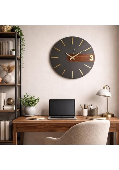 Ahşap Sessiz Akar Mekanizmalı Ev Ofis Çift Renk Duvar Saati Diğer