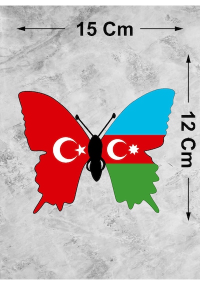 Azerbaycan Türkiye Kelebek Sticker -araba Oto Araç Motosiklet Karavan Cam Laptop Sticker - 01845 15x12 Cm