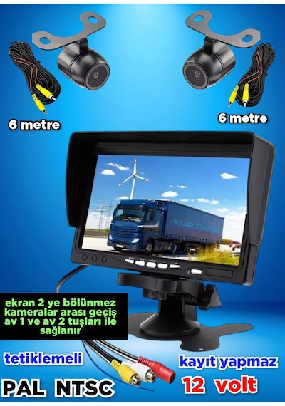 2 Ad. Kelebek Kamera + 7'' Monitör Seti Kayıt Yapmaz 12 Volt