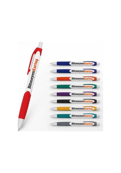 Bk Gift Promosyon 506 Plastik Tükenmez Kalem Logolu Uv Baskılı Kurumsal Promosyon Kalem 10 Adet - Turkuaz Mavi