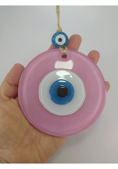 Opak Toz Pembe Nazar Boncuğu 10 Cm El Yapımı Cam Duvar Dekoru Hed