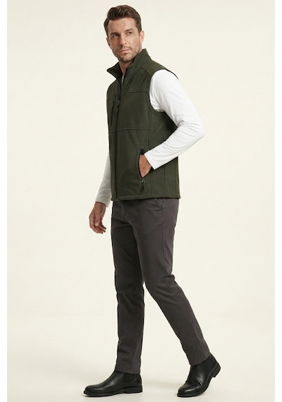 Genius Store Erkek Yelek Softshell Su Geçirmez Tam Fermuarlı Cepli Normal Kalıp Spor Yelek Haki