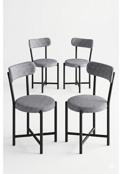 Sandalye 4 Adet Keten Kumaş Metal Ayak Modern Mutfak Sandalyesi Cafe Balkon Ofis Teddy Gri