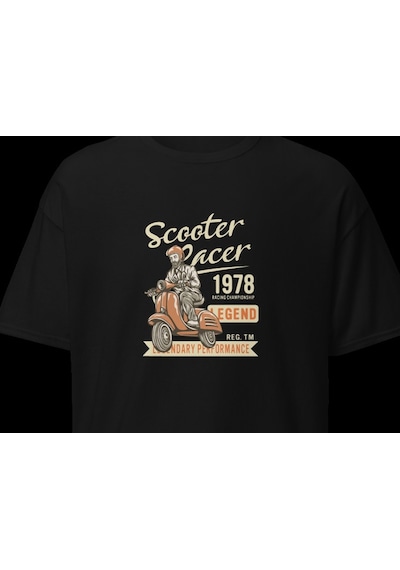 Wildstyle Scooter Racer 1978 Vintage Motosiklet Retro Motor Baskılı Unisex Bisiklet Yaka Pamuklu Tişört - Siya