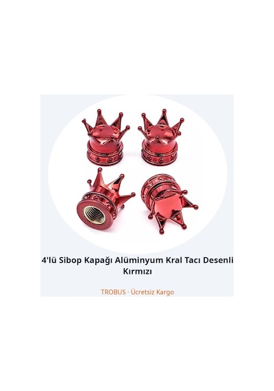 Trobus 4'lü Sibop Kapağı Alüminyum Kral Tacı Desenli Kırmızı