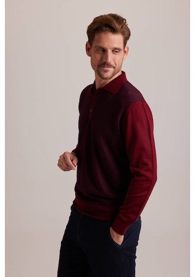Erkek Lacivert Bordo Polo Yaka Desenli Triko Lacivert - Bordo