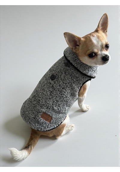 Kışlık Peluş Köpek Yelek, Sıcak Tutan Düğmeli Yumuşak Polar Küçük Irk Köpek Kıyafeti, Bej Siya