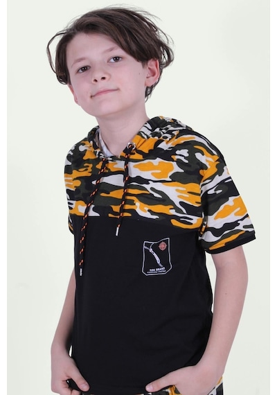 Panios Kids Kapşonlu Kamuflaj Desen Erkek Çocuk T-shirt Sarı