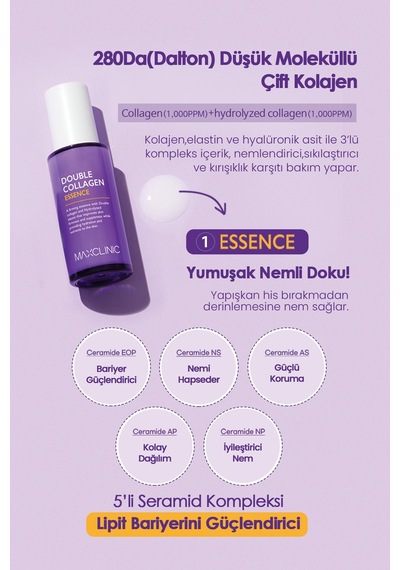 Maxclinic Düşük Moleküllü Kolajen İçeren   Esans MAXCLINIC Double Collagen Essence 50 ML