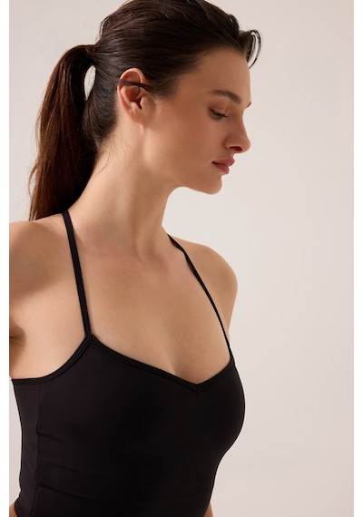 Los Ojos X Ece Siyah Kalp Yaka Spor Sütyeni Sweetheart Neck Top Siyah Siyah