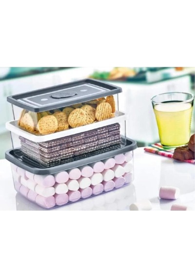 3 Lü Dikdörtgen Erzak Saklama Kabı, Modüler Muhafaza Kutusu 3 Lü Set 750ml,1000ml,1500ml Plastik T Diğer
